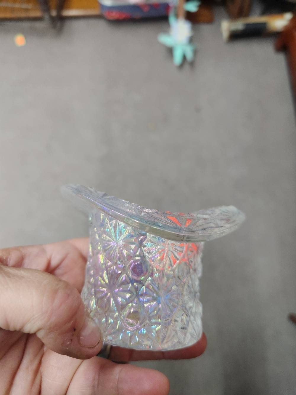 Iridescent Fenton Daisy & Button Pressed Glass Tophat